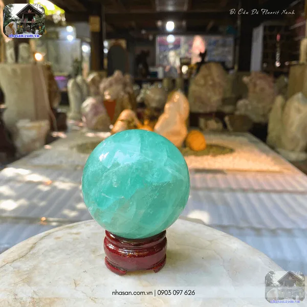 Bi cầu đá fluorit xanh QC1480 - 500gr - 6.6cm