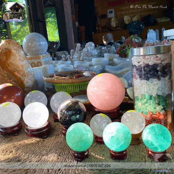 Bi cầu đá fluorit xanh QC1480 - 500gr - 6.6cm