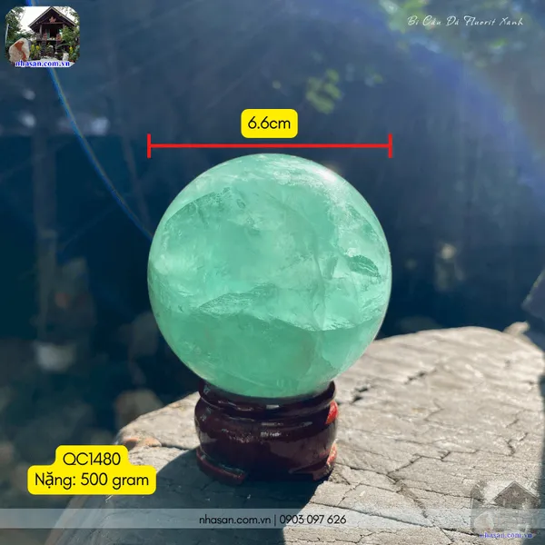 Bi cầu đá fluorit xanh QC1480 - 500gr - 6.6cm