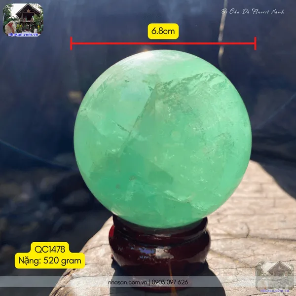 Bi cầu đá fluorit xanh QC1478 - 520gr - 6.8cm