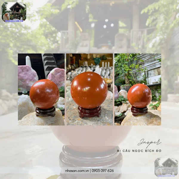 Bi cầu ngọc bích đỏ (Jasper) 2.9kg - 13cm - QC1477