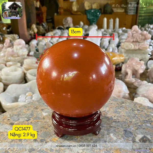 Bi cầu ngọc bích đỏ (Jasper) 2.9kg - 13cm - QC1477