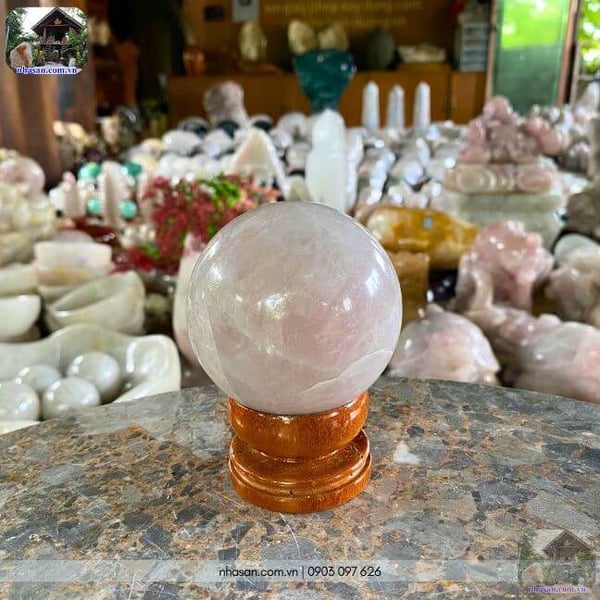 Bi cầu thạch anh hồng 460gr - 6.9cm - QC1539