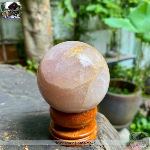 Bi cầu thạch anh hồng QC1540 - 440gr - 6.8cm