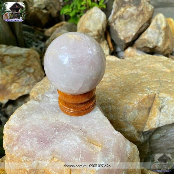 Bi cầu thạch anh hồng QC1540 - 440gr - 6.8cm