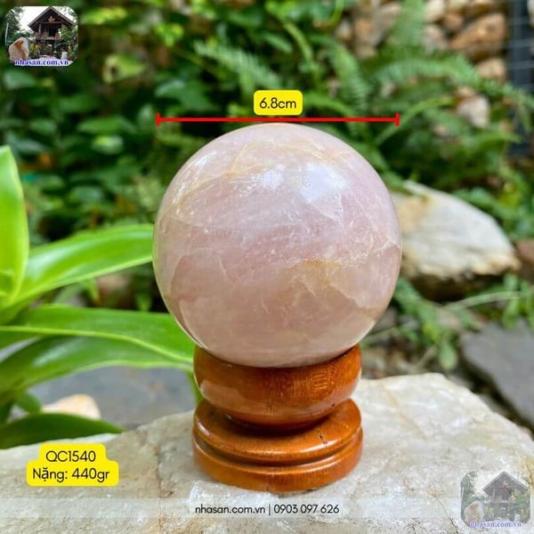 Bi cầu thạch anh hồng QC1540 - 440gr - 6.8cm