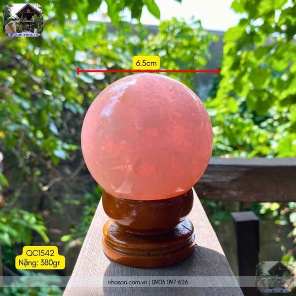Bi cầu thạch anh hồng QC1542 - 380gr - 6.5cm