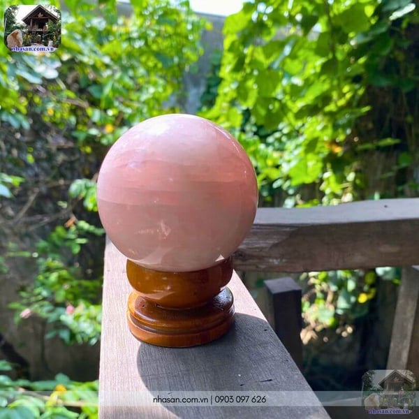 Bi cầu thạch anh hồng QC1544 - 440gr - 6.8cm