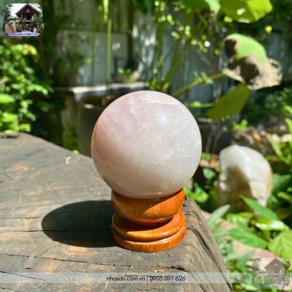 Bi cầu thạch anh hồng QC1544 - 440gr - 6.8cm