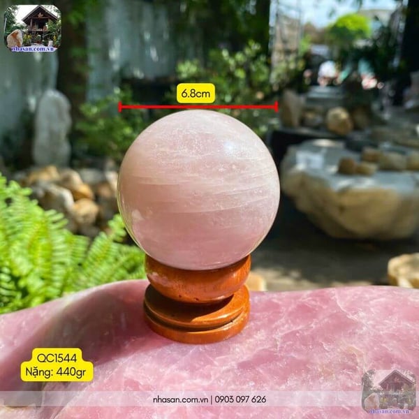 Bi cầu thạch anh hồng QC1544 - 440gr - 6.8cm