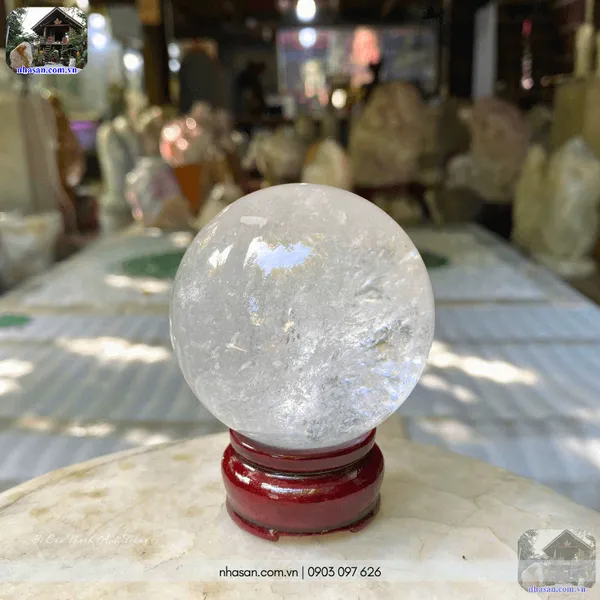 Bi cầu thạch anh trắng 350gr - 6.3cm - QC1469