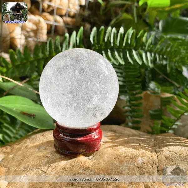 Bi cầu thạch anh trắng 350gr - 6.3cm - QC1469