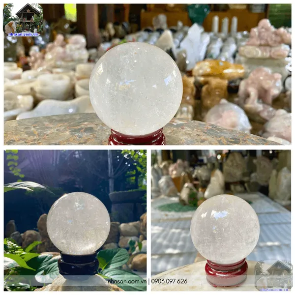 Bi cầu thạch anh trắng QC1470 - 350gr - 6.3cm