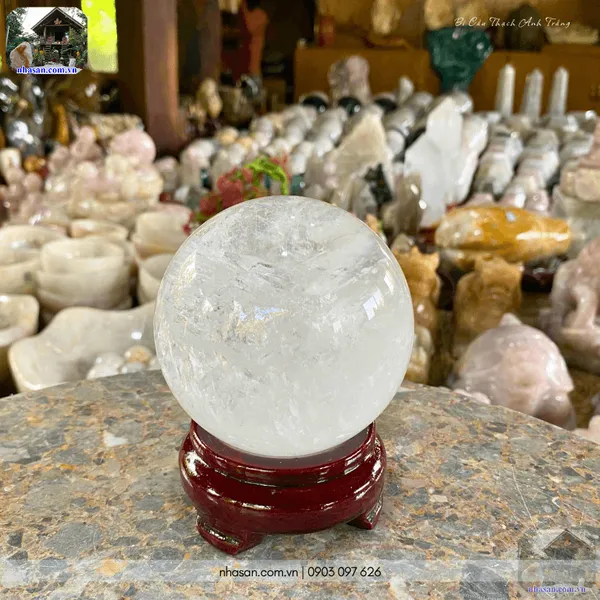 Bi cầu thạch anh trắng QC1471 - 1.1kg - 9cm