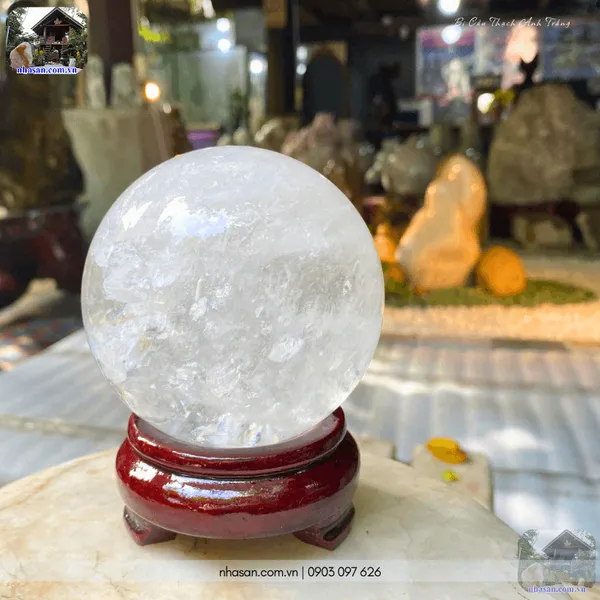 Bi cầu thạch anh trắng QC1471 - 1.1kg - 9cm