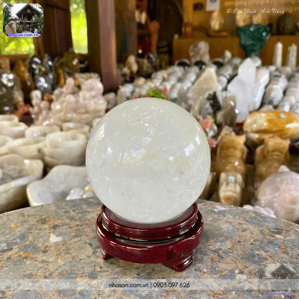 Bi cầu thạch anh trắng QC1473 - 940gr - 8.5cm