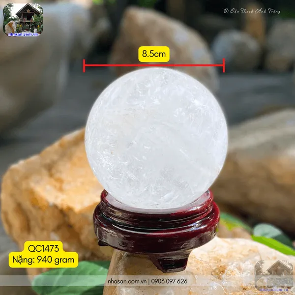 Bi cầu thạch anh trắng QC1473 - 940gr - 8.5cm