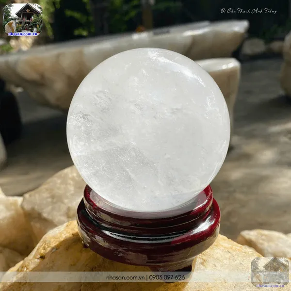 Bi cầu thạch anh trắng QC1474 - 840gr - 8.2cm