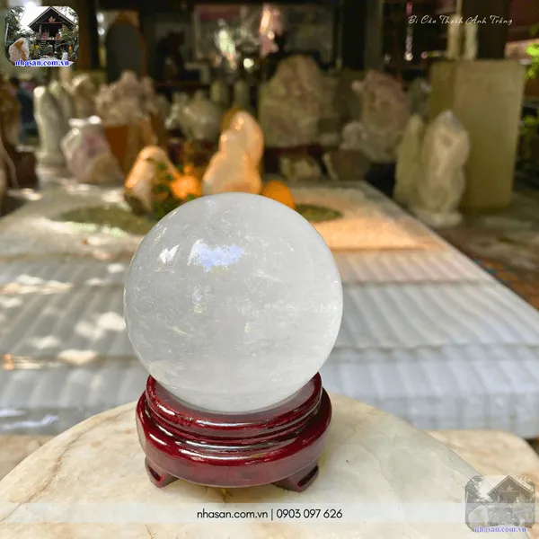 Bi cầu thạch anh trắng QC1474 - 840gr - 8.2cm