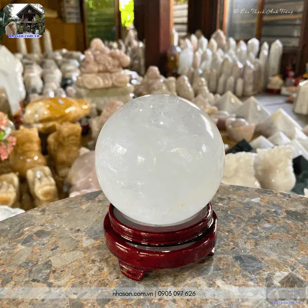 Bi cầu thạch anh trắng QC1474 - 840gr - 8.2cm