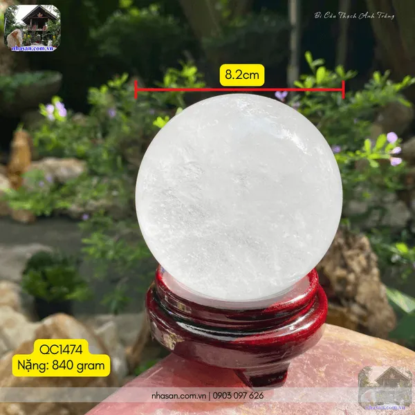 Bi cầu thạch anh trắng QC1474 - 840gr - 8.2cm