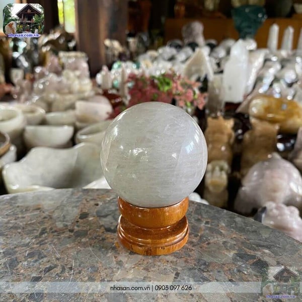 Bi cầu thạch anh trắng QC1545 - 440gr - 6.8cm