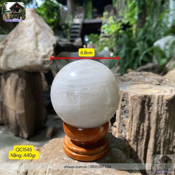 Bi cầu thạch anh trắng QC1545 - 440gr - 6.8cm