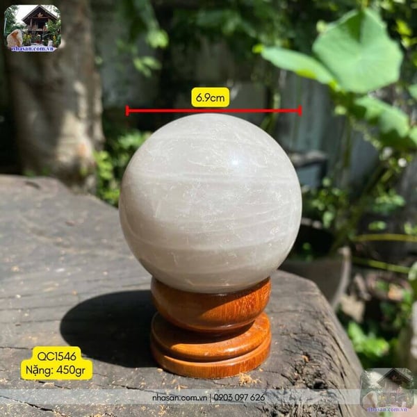 Bi cầu thạch anh trắng QC1546 - 450gr - 6.9cm