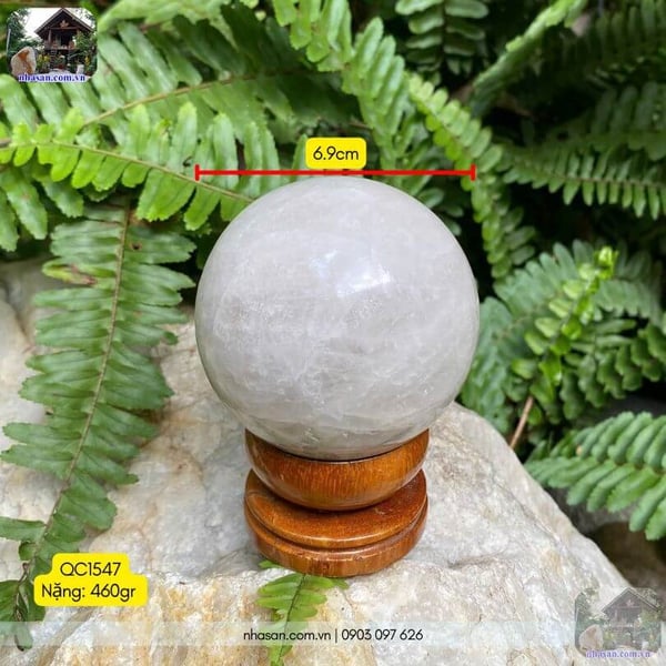 Bi cầu thạch anh trắng QC1547 - 460gr - 6.9cm