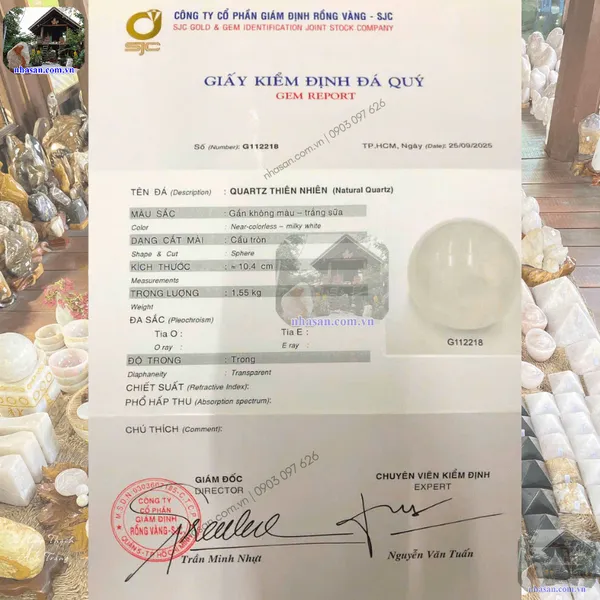 Bi cầu thạch anh trắng QC1473 - 940gr - 8.5cm