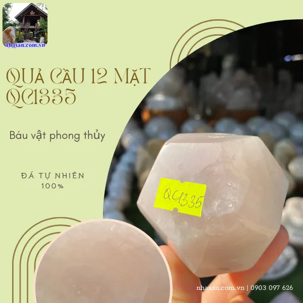 Quả cầu 12 mặt QC1335 đá thạch anh nặng 360gr, đường kính 7cm