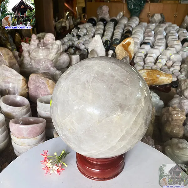 Quả cầu thạch anh trắng 22cm-14.8kg-QC1101