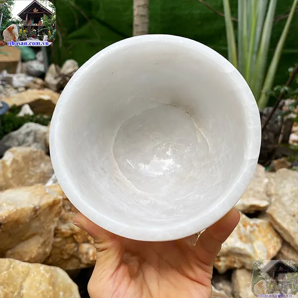 Chén đá thạch anh trắng 800gr-13cm B51