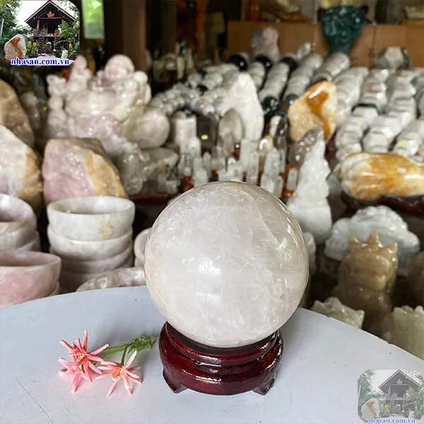 Quả cầu thạch anh hồng 9cm-1.22kg-QC1113