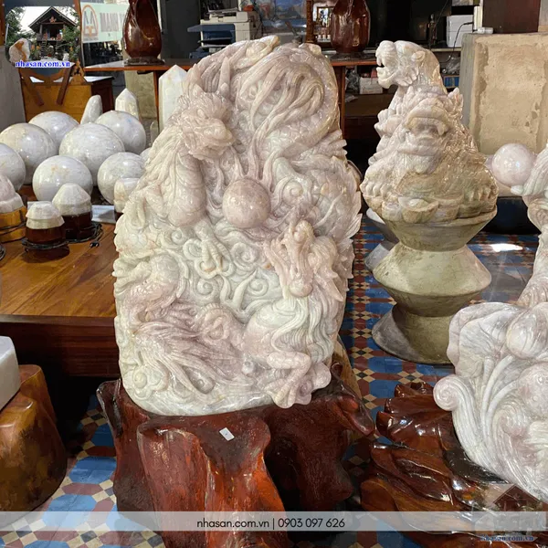 Cặp Rồng chầu ngọc 98kg đá thạch anh hồng Việt Nam