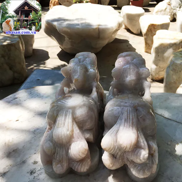Cặp tỳ hưu đá thạch anh hồng nặng 16.5kg, cao 19cm x ngang 13cm x dài 30cm - THD01