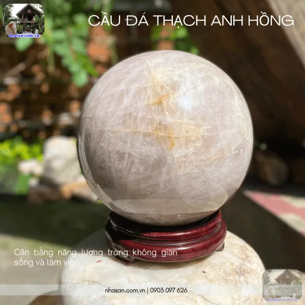 Quả cầu đá thạch anh hồng - 8.6kg - 18cm - QC1454 