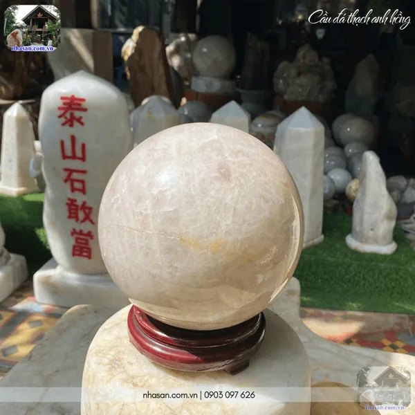 Quả cầu đá thạch anh hồng - 8.6kg - 18cm - QC1454 
