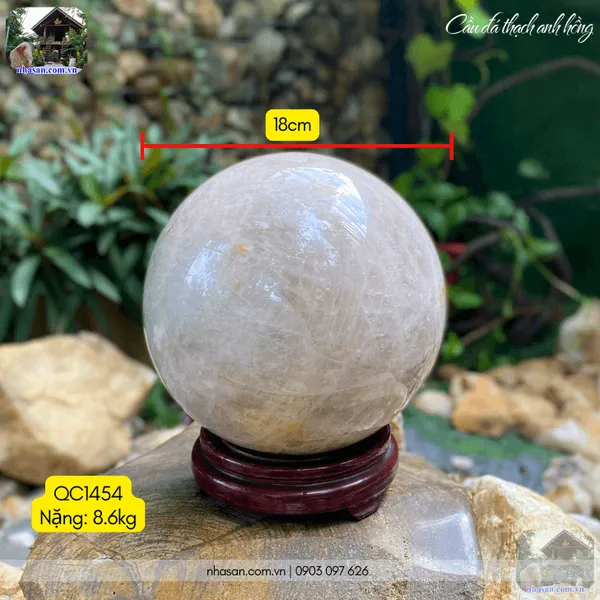 Quả cầu đá thạch anh hồng - 8.6kg - 18cm - QC1454 