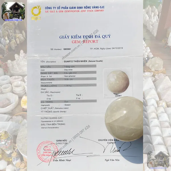 Cầu đá thạch anh trắng 14cm - 3.62kg - QC1439 