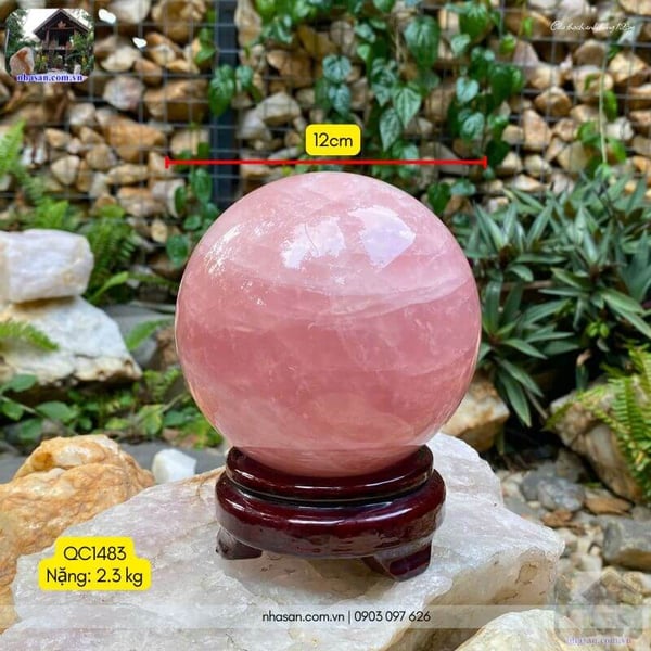 Cầu thạch anh hồng 12cm nặng 2.3kg QC1483