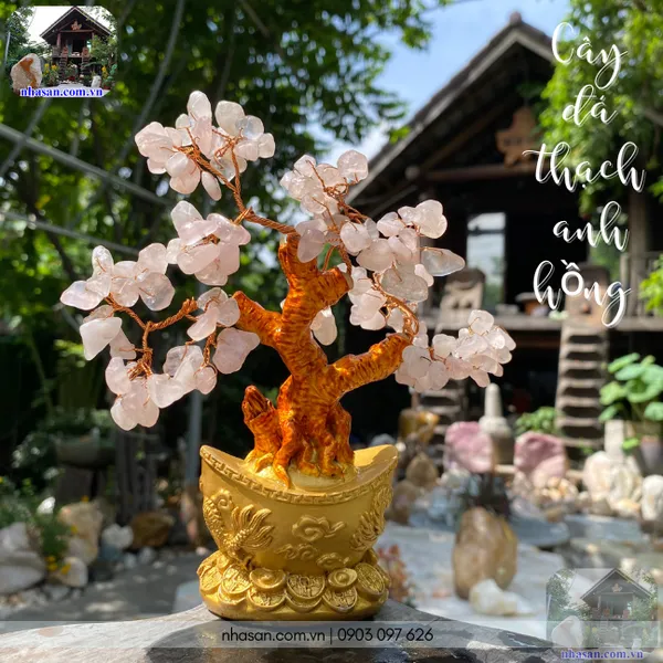 Cây đá thạch anh hồng CTL2 nặng 280gr, kích thước cao 18cm x ngang 16.5cm
