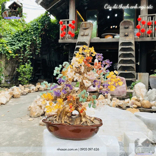 Cây đá thạch anh ngũ sắc nặng 1.28kg, cao 30cm x ngang 30cm - CTL4