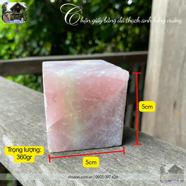 Chặn giấy bằng đá thạch anh hồng vuông, món đồ nhỏ, năng lượng lớn