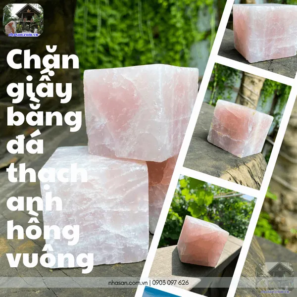 Chặn giấy bằng đá thạch anh hồng vuông, món đồ nhỏ, năng lượng lớn
