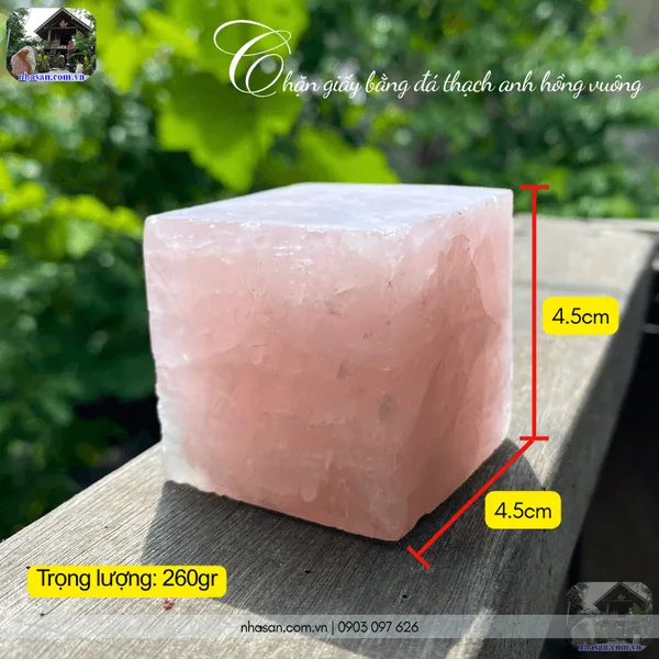 Chặn giấy bằng đá thạch anh hồng vuông, món đồ nhỏ, năng lượng lớn