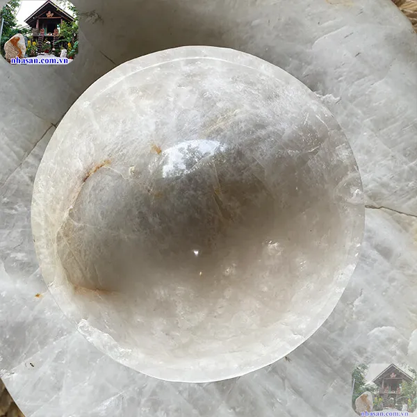 Bát đá thạch anh trắng 0.9kg-14cm B13