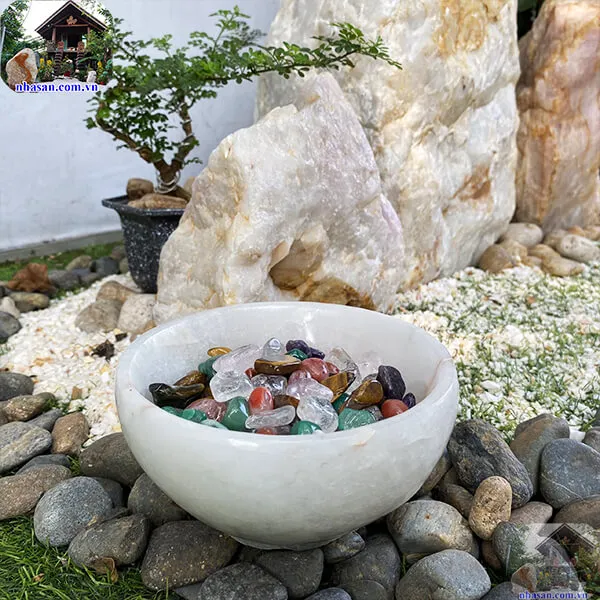 Bát đá thạch anh trắng 1.2kg -15cm B39