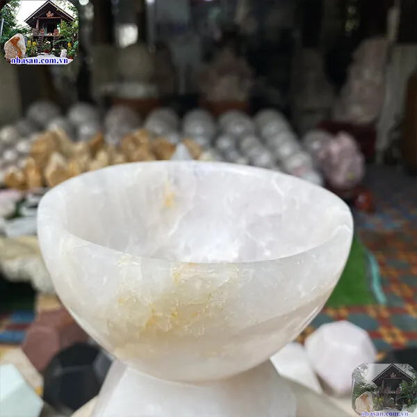 Bát đá thạch anh hồng 800gr-13cm B57