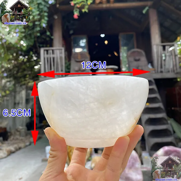 Chén đá thạch anh trắng 640gr-12cm B54